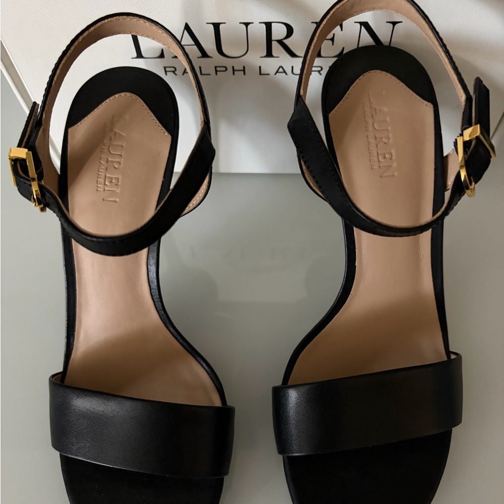 Lauren Ralph Lauren, “Gwen Burnished” Leather Strap Sandal, Sz 7B - Picture 4 of 8